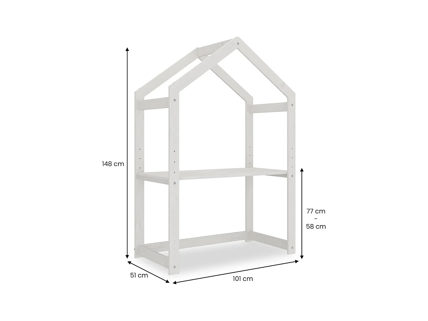 Bureau cabane enfant réglable LIA Montessori en bois massif blanc, plateau évolutif en hauteur qui s'adapte à la croissance