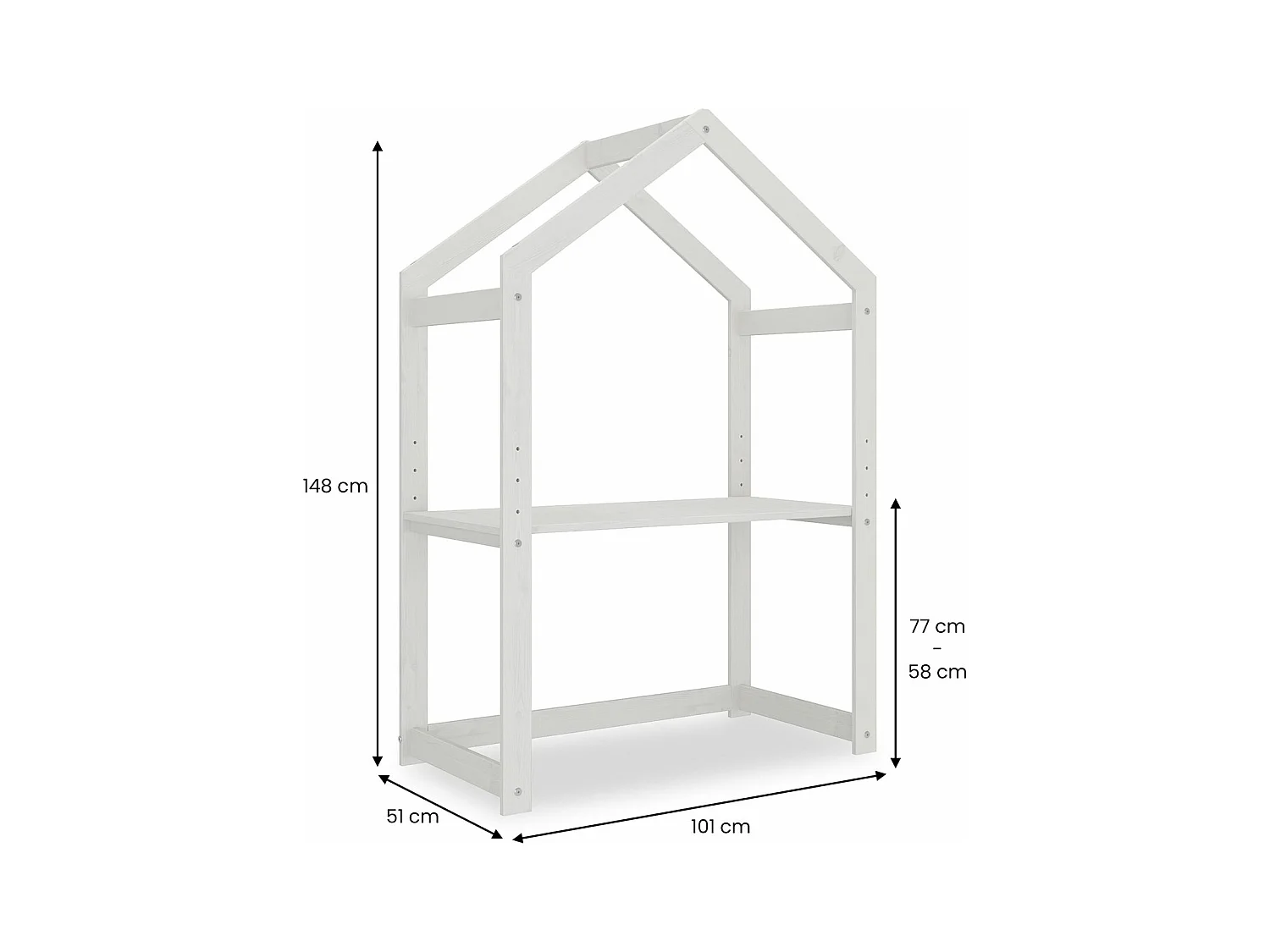 Bureau cabane enfant réglable LIA Montessori en bois massif blanc, plateau évolutif en hauteur qui s'adapte à la croissance