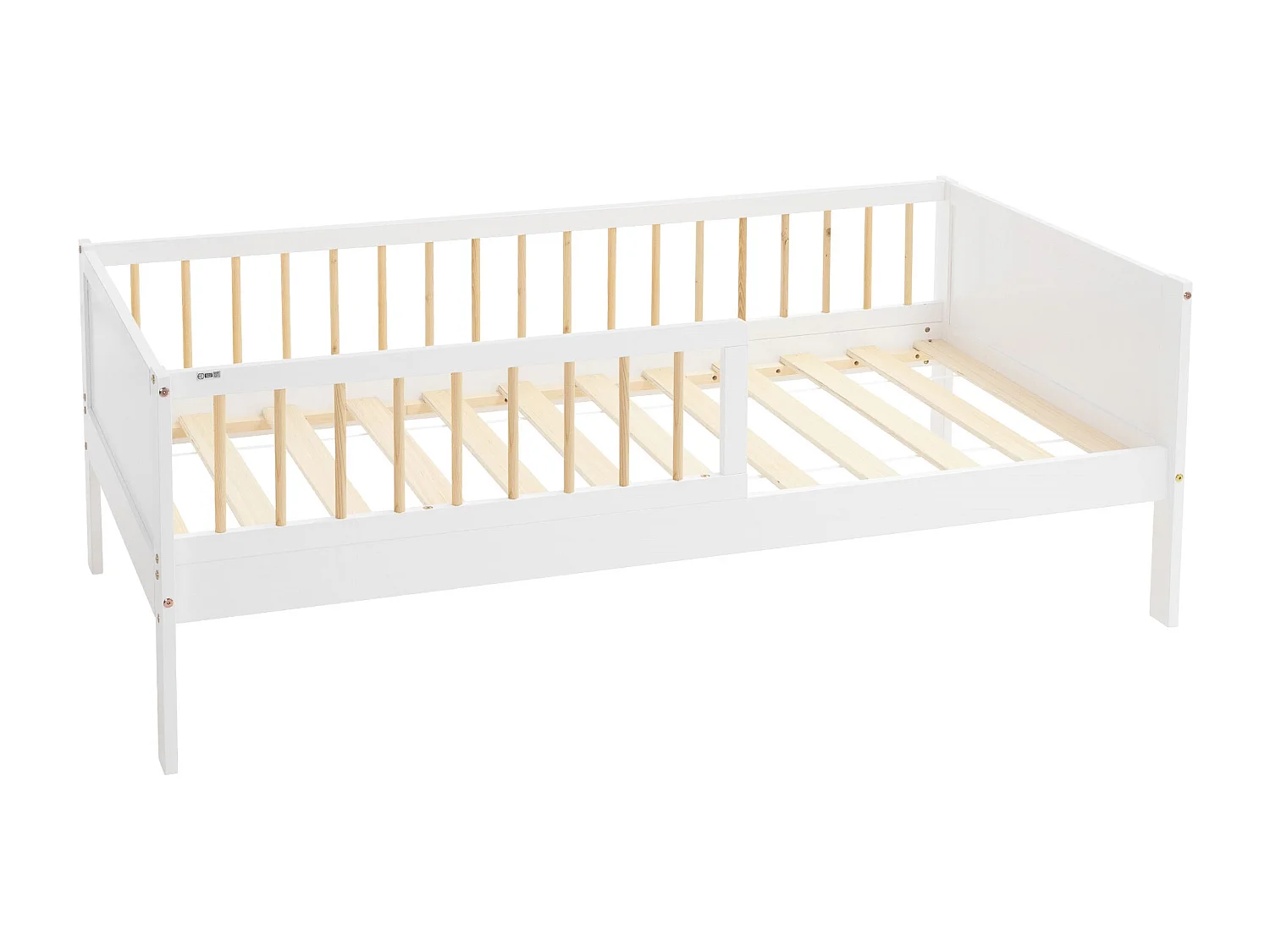 ML-Design Cama infantil 80x160cm color blanca-beige con protección anticaída y somier mobiliario con estructura de listones madera pino maciza