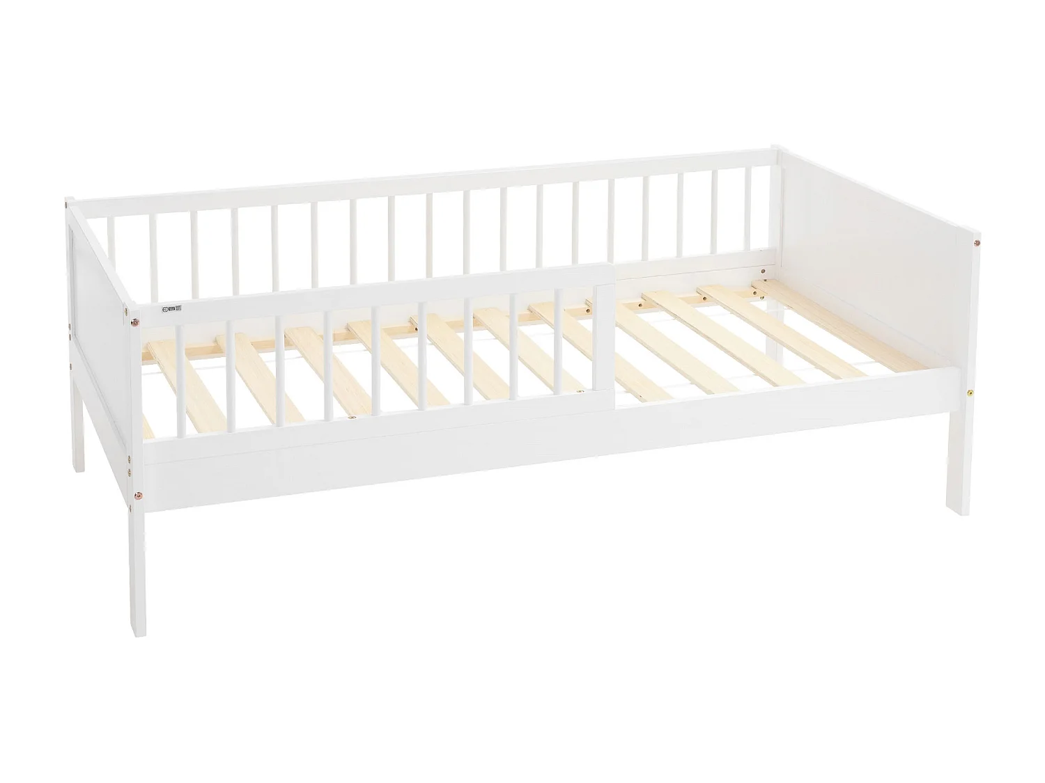 ML-Design Cama infantil tipi 80 x 160 cm color blanco con protección anticaída y somier mobiliario con estructura de listones madera pino maciza