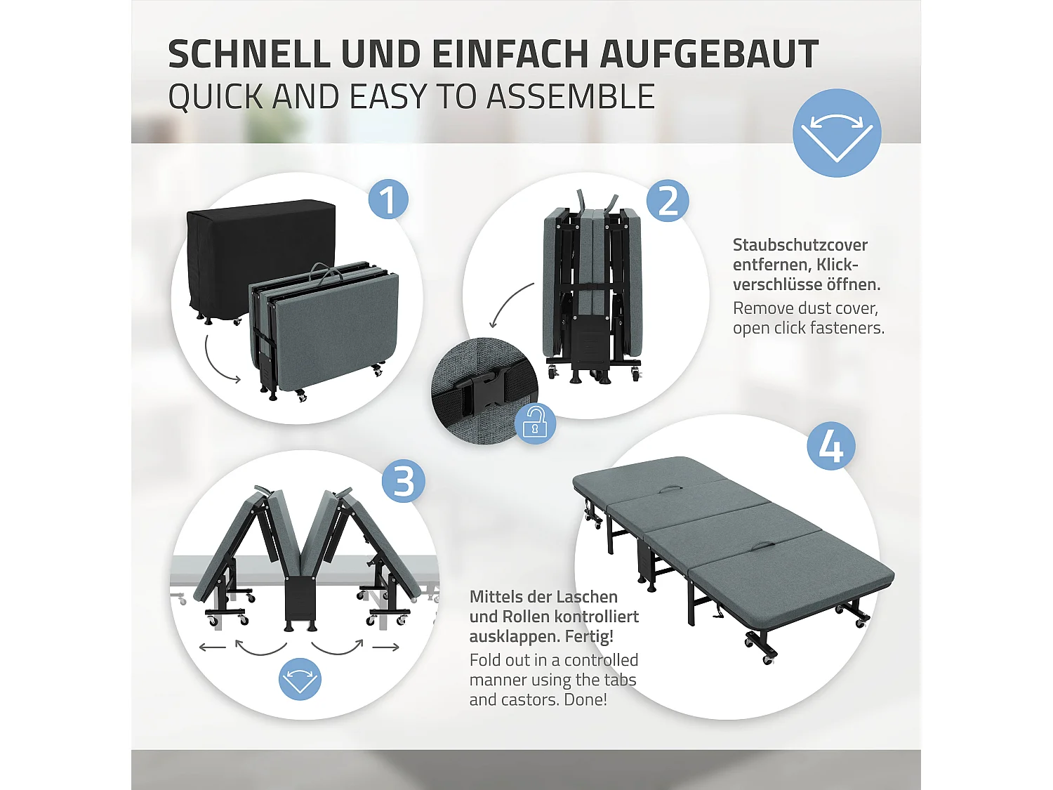 Lit d'appoint 90x200 cm, Lit Simple Pliable, avec Matelas/Rembourrage, Lit de Voyage