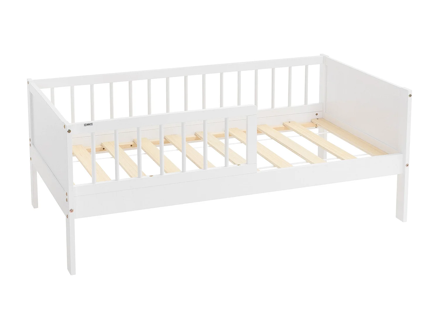 Lit d'enfant simple 70x140 cm blanc cadre de lit sans matelas en bois de pin avec sommier à lattes protection contre les chutes et matériel de montage