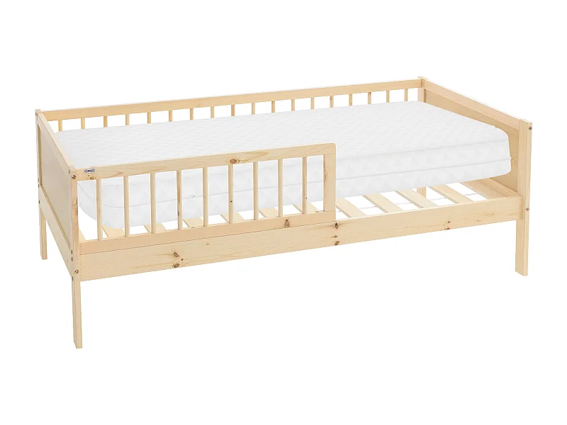 ML-Design Letto per bambini 80x160 cm colore naturale in legno di pino con materasso, rete a doghe e protezione anticaduta letto singolo