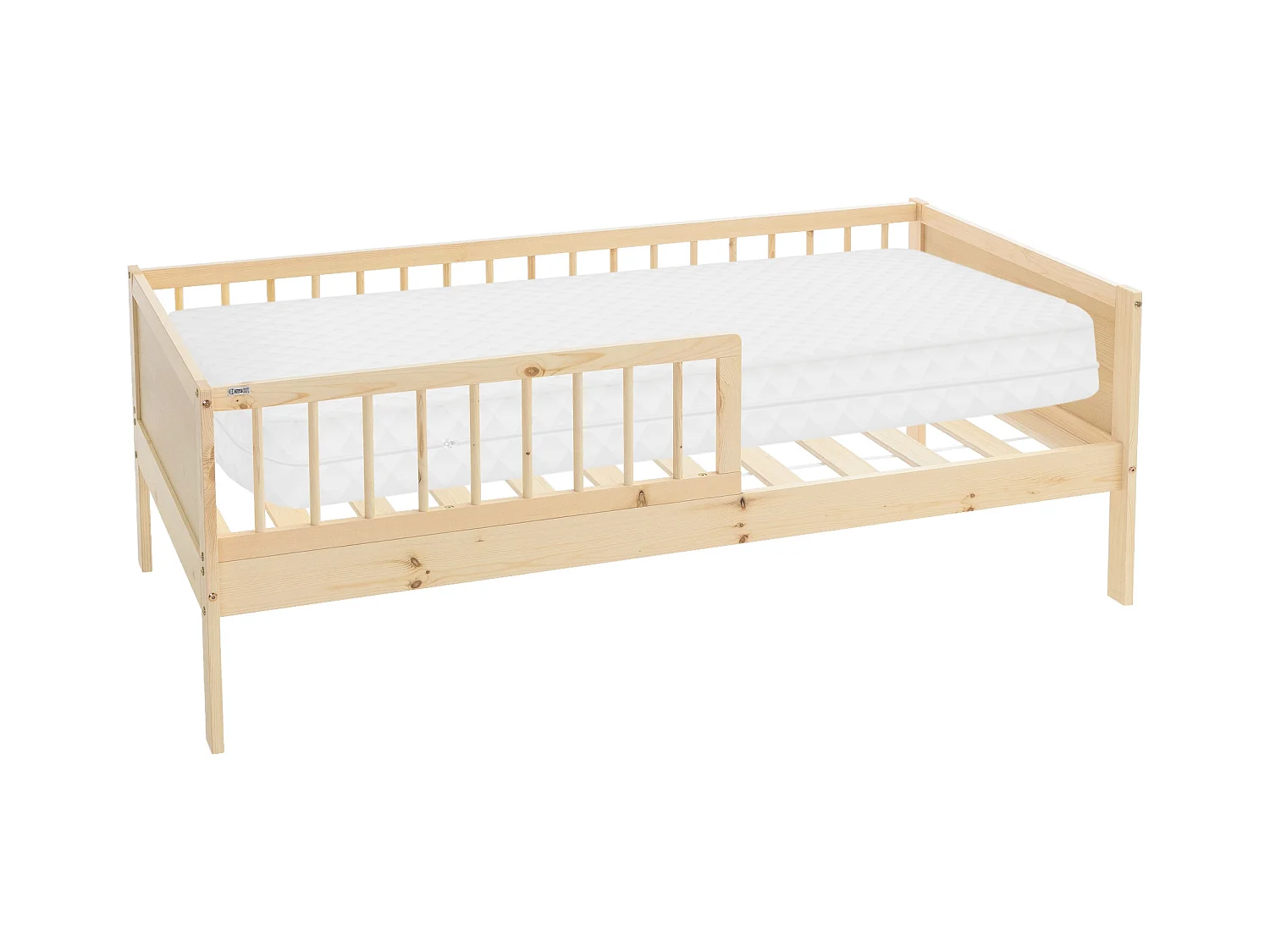 Lit d'enfant 80x160cm naturel simple cadre de lit avec matelas en bois de pin avec sommier à lattes protection contre chutes matériel de montage