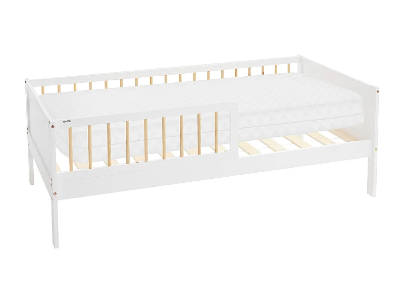 ML-Design Letto per bambini 80x160 cm bianco-naturale in legno di pino con materasso, rete a doghe e protezione anticaduta letto per giovani