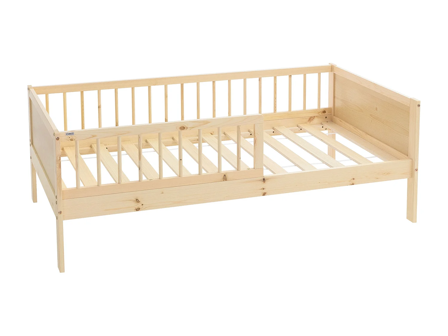 ML-Design Cama infantil tipi 80 x 160 cm color natural con protección anticaída y somier mobiliario con estructura de listones madera pino maciza