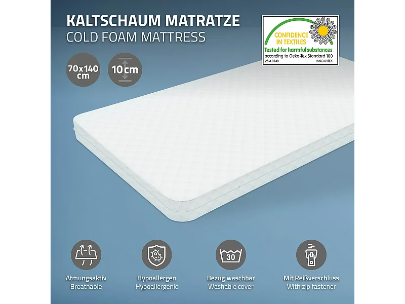 Lit d'enfant 70x140cm blanc simple cadre de lit avec matelas en bois de pin avec sommier à lattes protection contre chutes matériel de montage