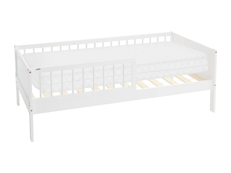 Lit d'enfant 80x160cm blanc simple cadre de lit avec matelas en bois de pin avec sommier à lattes protection contre chutes matériel de montage
