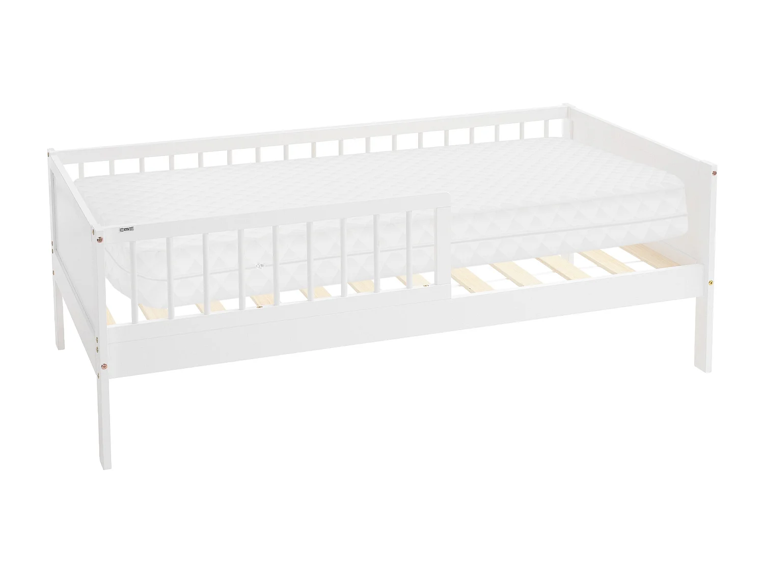 ML-Design Cama infantil 80 x 160 cm madera de pino blanca con colchón de espuma fría y somier de laminas mueble de dormitorio para niños/bebés
