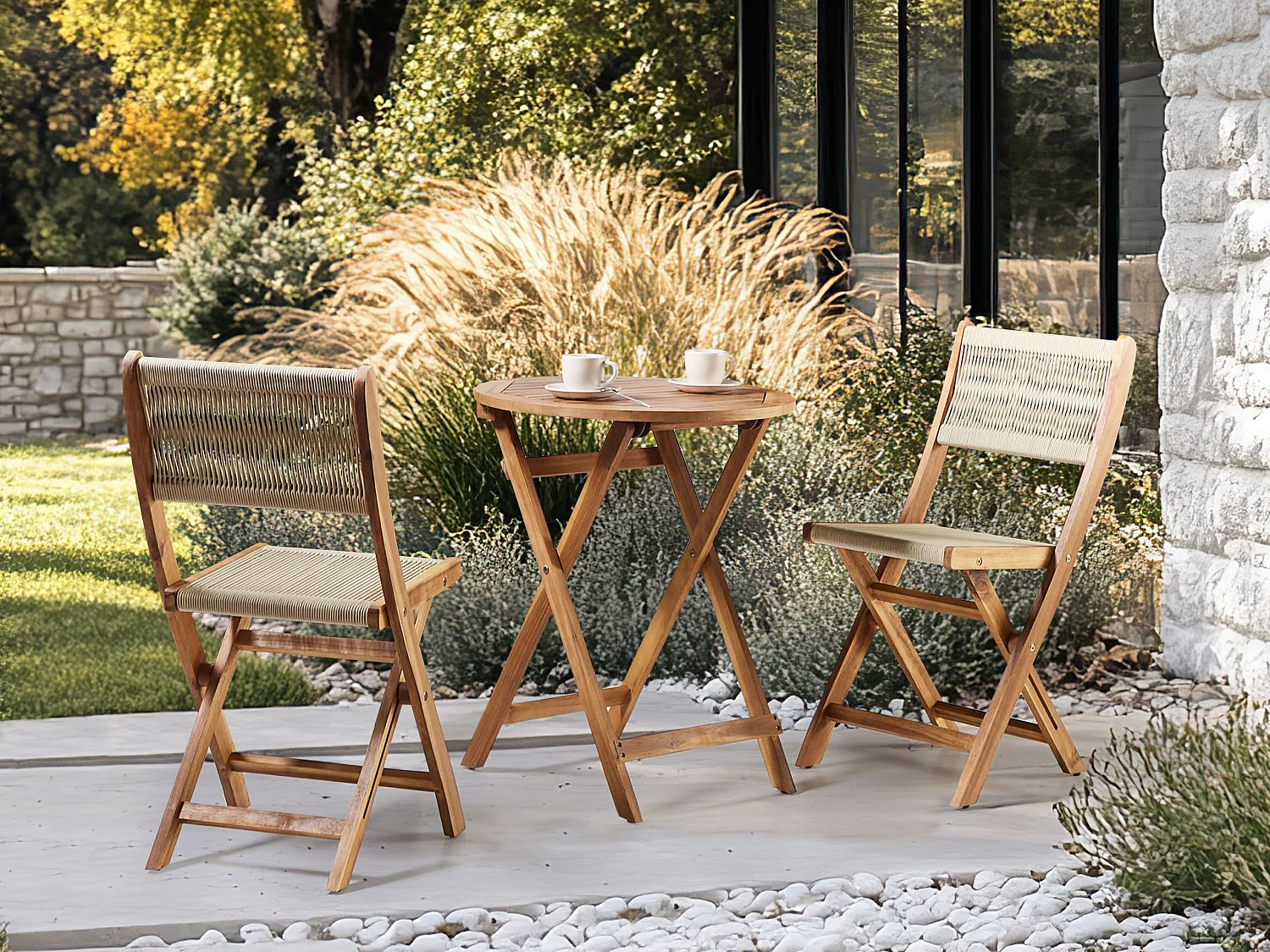 Table bistrot PROSSEDI 60 cm 60 cm Acacia Marron