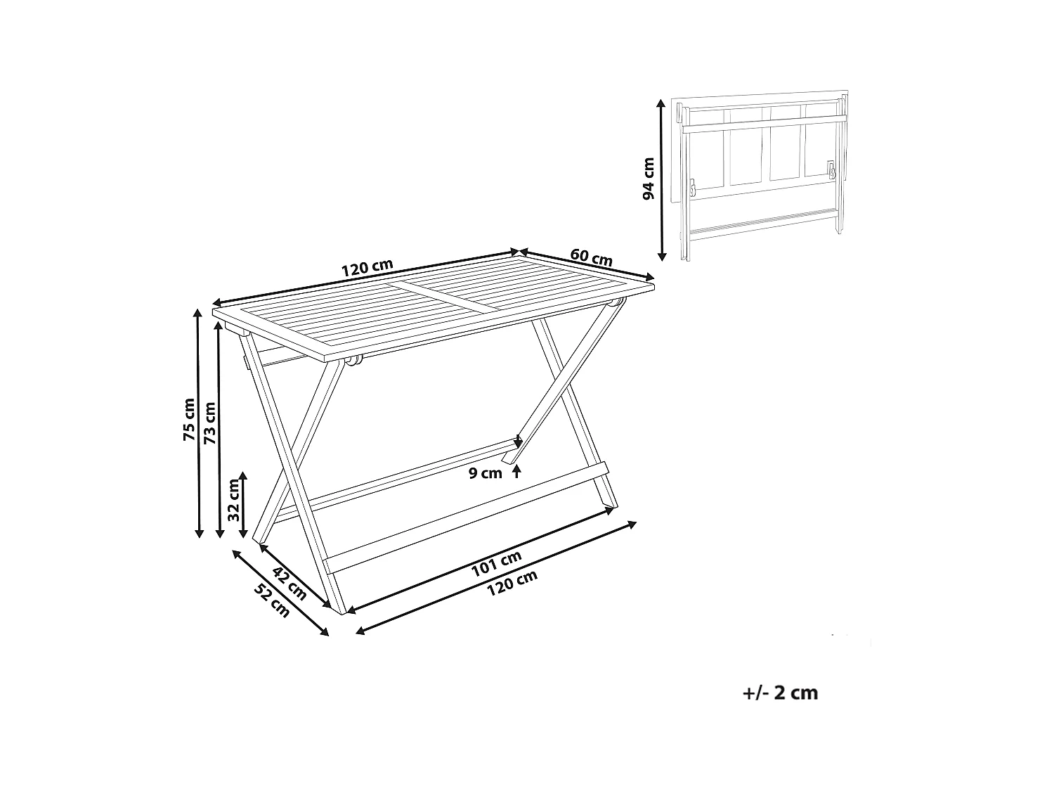 Gartentisch Akazienholz braun klappbar rechteckig 120x60cm Prossedi