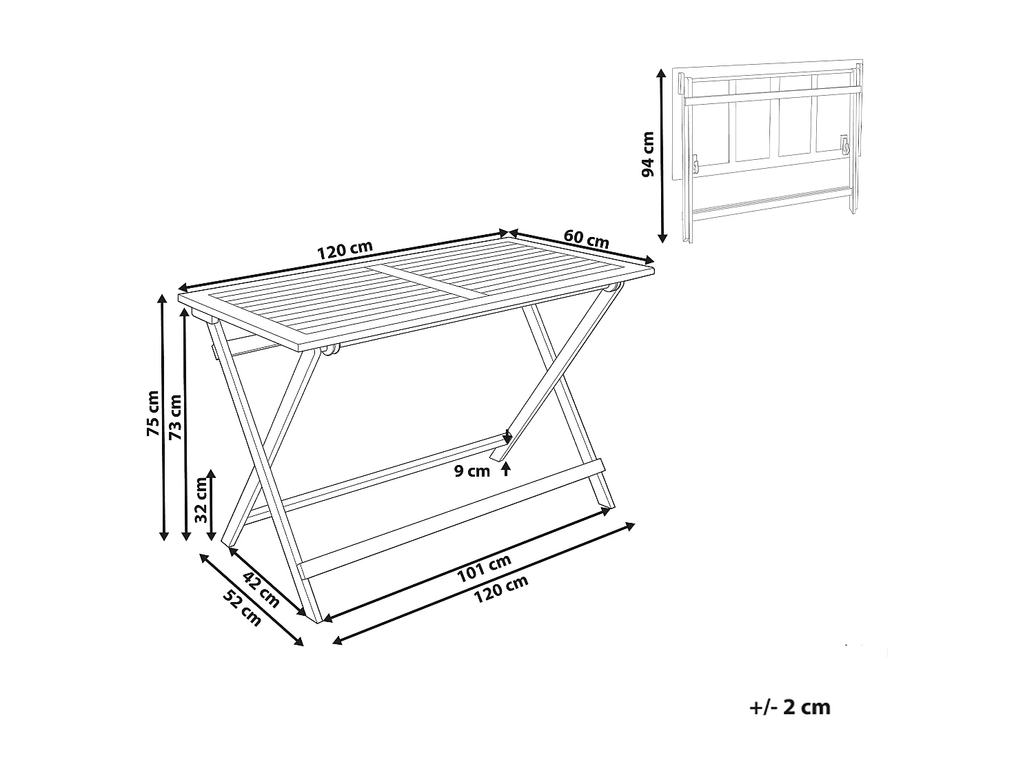 Gartentisch Akazienholz braun klappbar rechteckig 120x60cm Prossedi