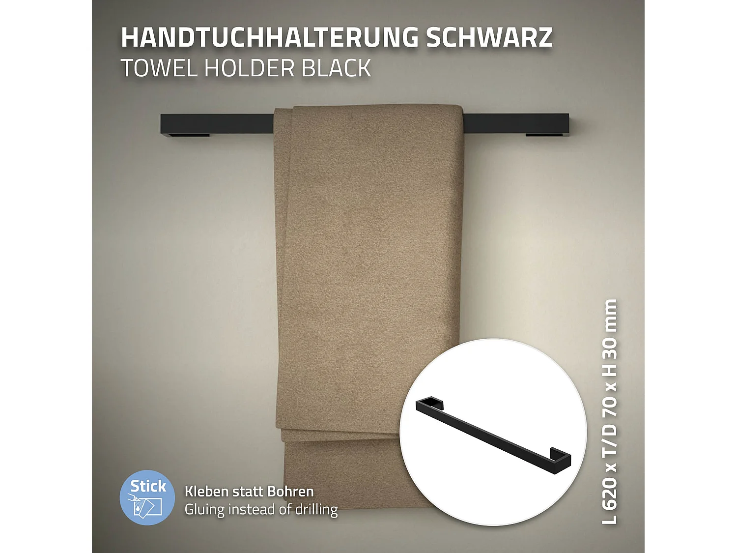 Porte-serviettes salle de bain support en acier autocollant sans percer 62cm