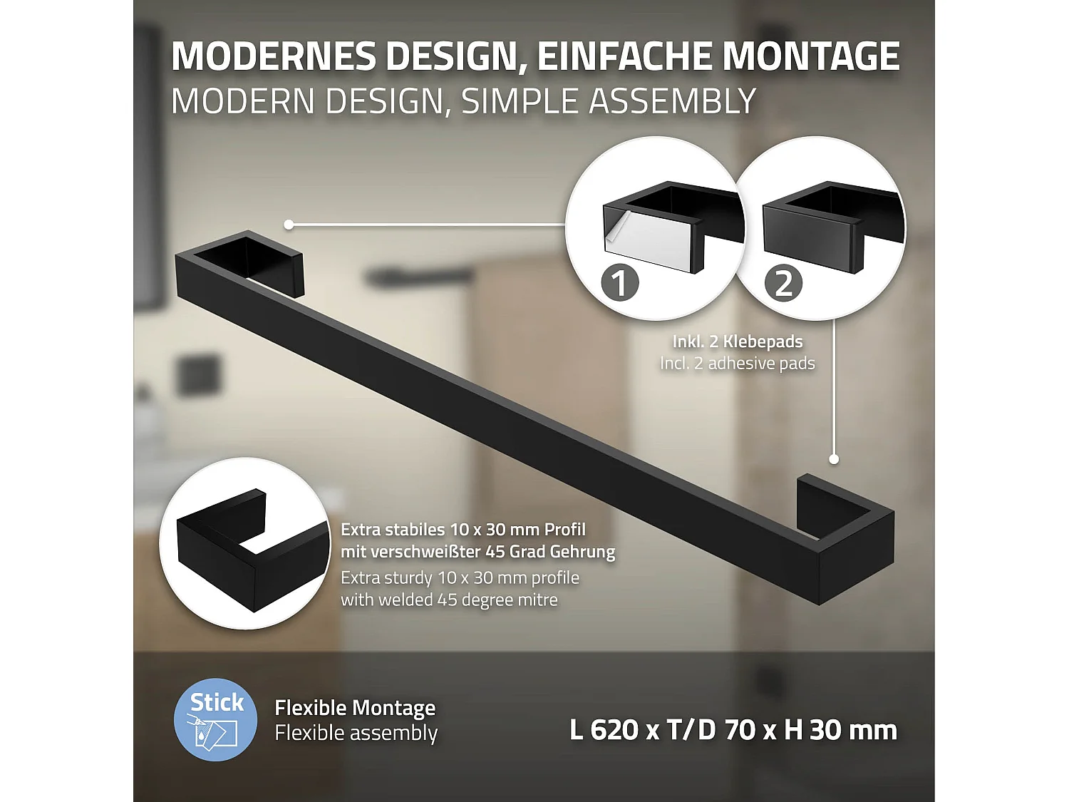 Porta asciugamani 62cm argento acciaio da appendere bagno cucina porta salviette