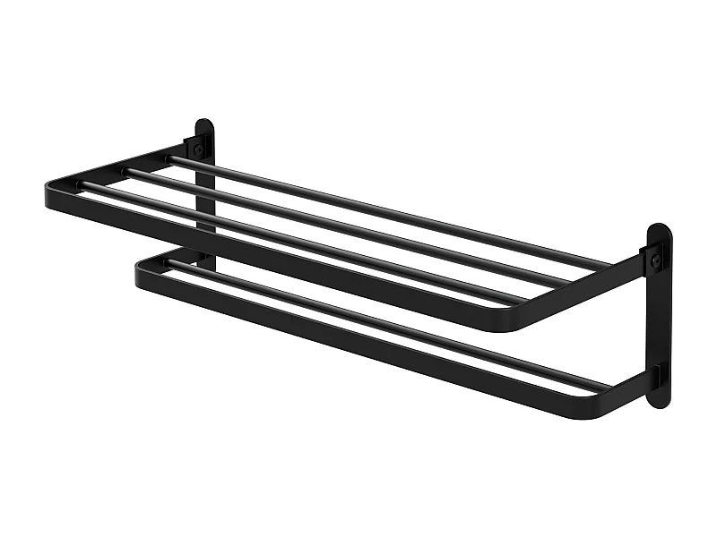 Toallero de pared sin taladrar acero negro soporte estante 58cm plegable 90°
