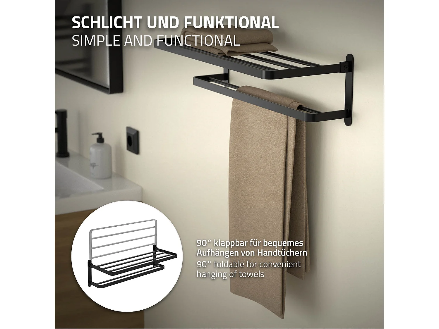 Porte-serviettes salle de bain barre métallique autocollante sans percer 58 cm