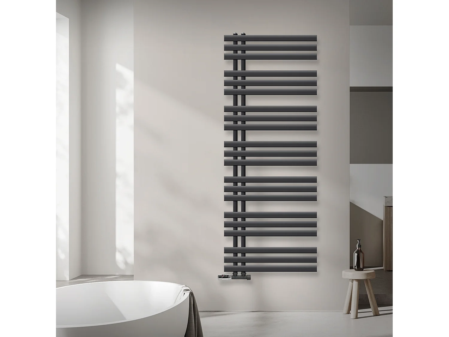 Radiateur de Salle de Bain Iron EM 600x1600 mm Anthracite Raccord Central au Bas