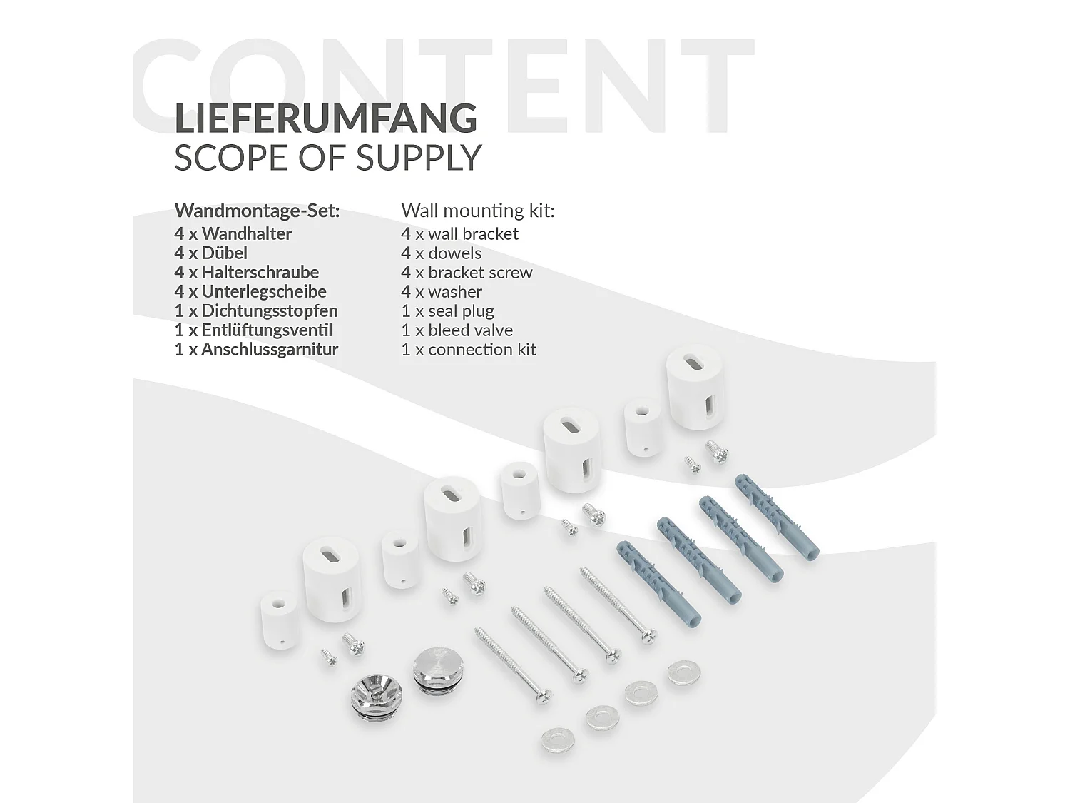 Radiateur de Salle de Bain Iron EM 600x1600 mm Blanc Raccord Central au Bas avec Garniture