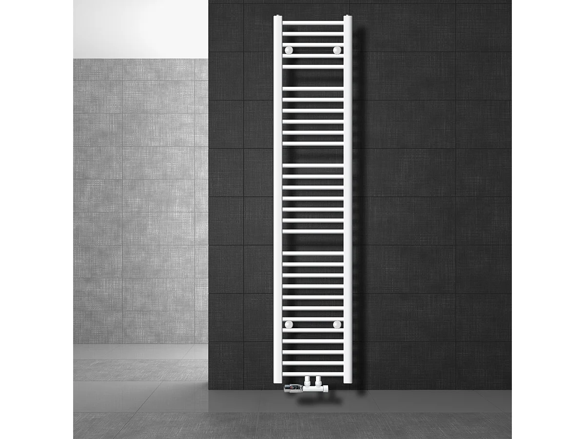 Radiateur de Salle de Bain, 300 x 1800 mm, Blanc, Droit avec Raccordement Central