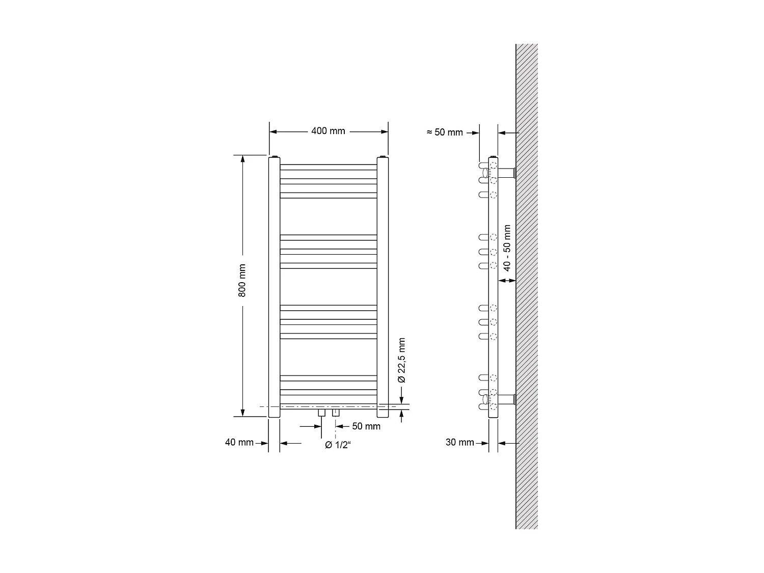 Radiateur Salle de Bain 400x800 mm Anthracite Courbé Raccord Central au Bas avec Garniture