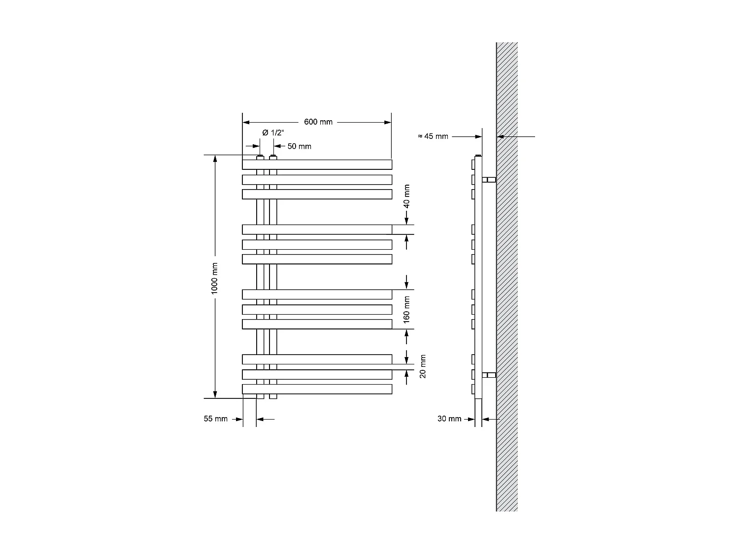 Radiateur de Salle de Bain Iron EM 600x1000 mm Anthracite Raccord Central au Bas