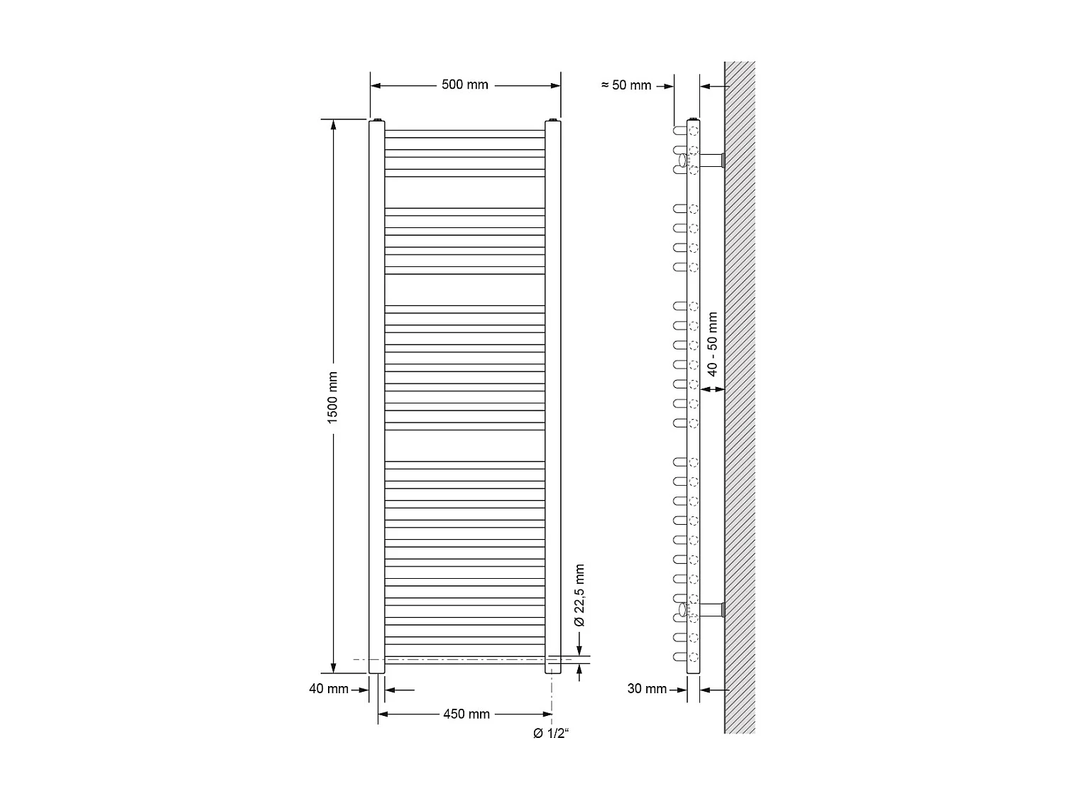 Radiateur Design Sahara Electrique avec Elément Chauffant 1200W, 500 x 1500 mm, Blanc