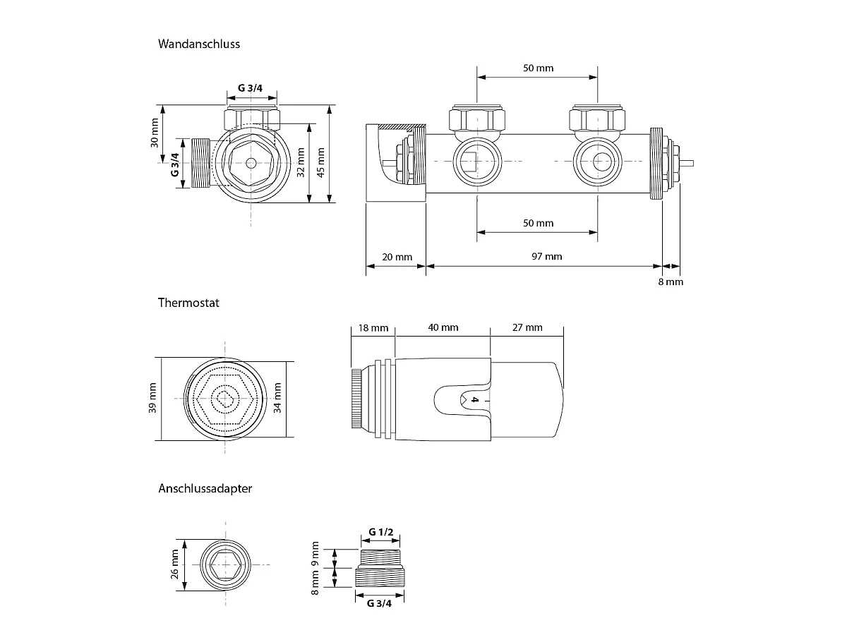 Radiatore Sahara non elettrico, 500 x 1200 mm bianco - attacco centrale