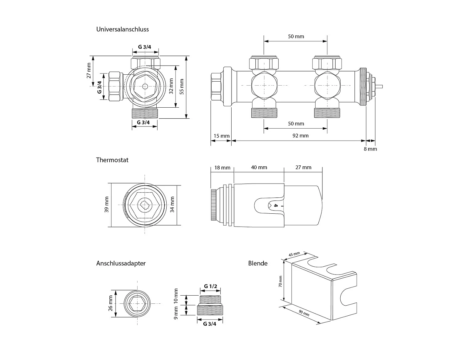 Radiatore Sahara non elettrico, 500 x 1500 mm, bianco, attacco centrale