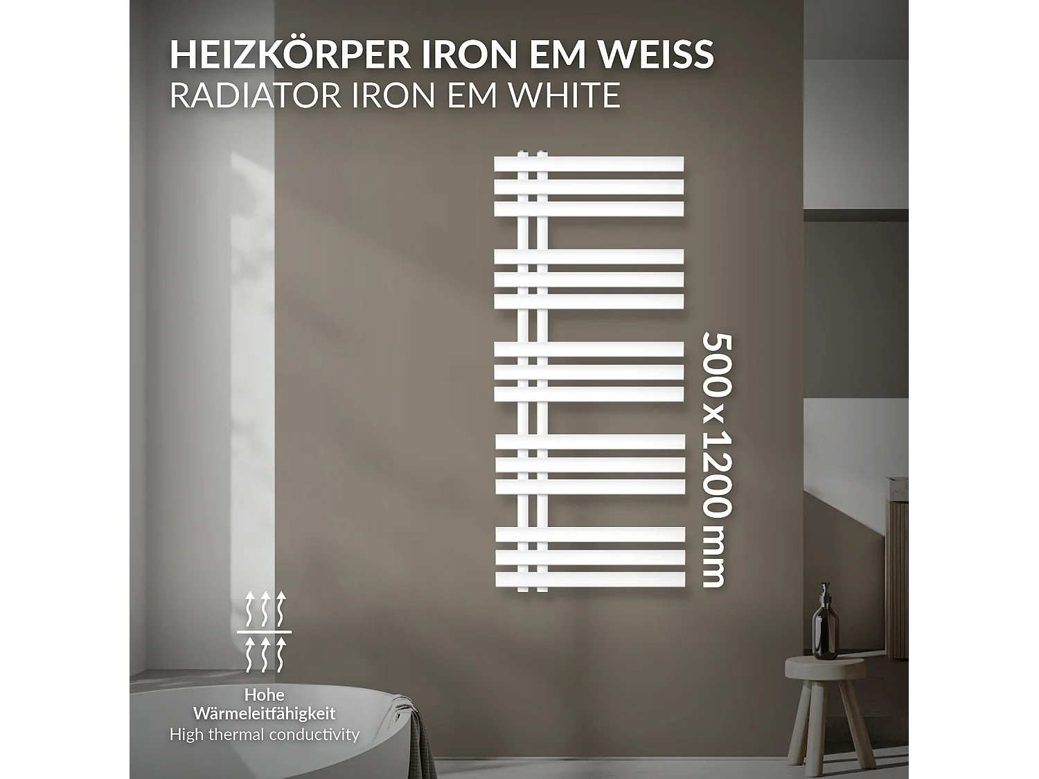 Iron EM Design Radiateur Sèche-Serviettes, 500 x 1200 mm, Blanc, Radiateur Salle de Bain