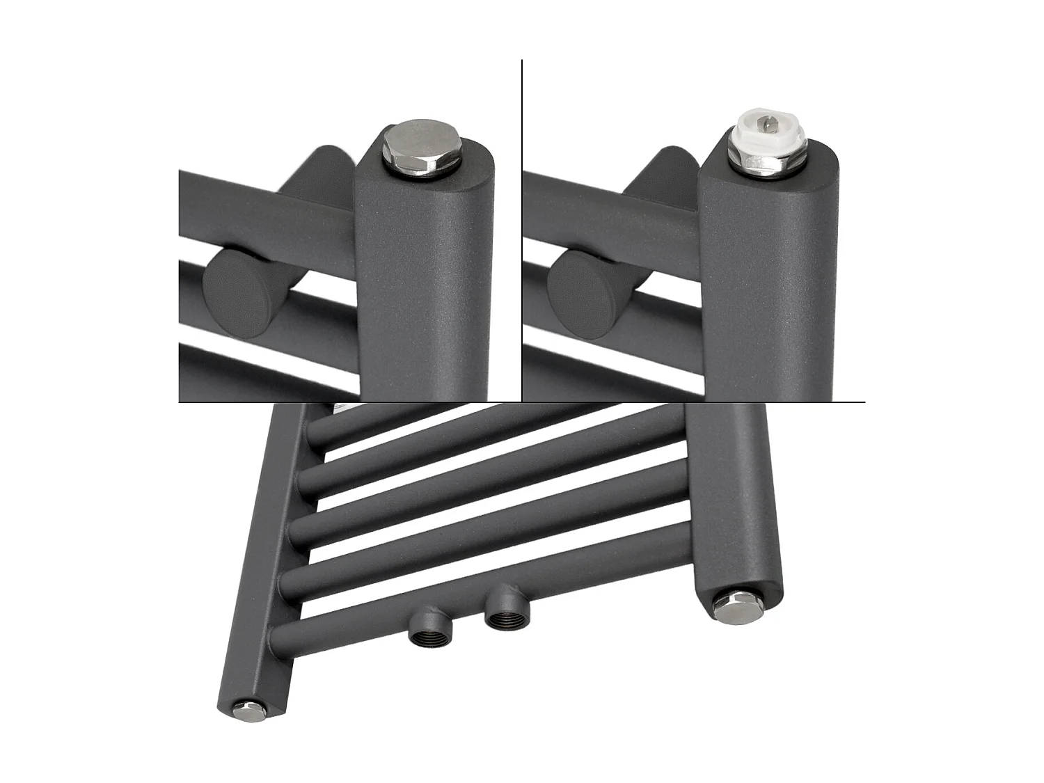 Radiateur Salle de Bain 500x1200 mm Anthracite Droite Raccord Central au Bas