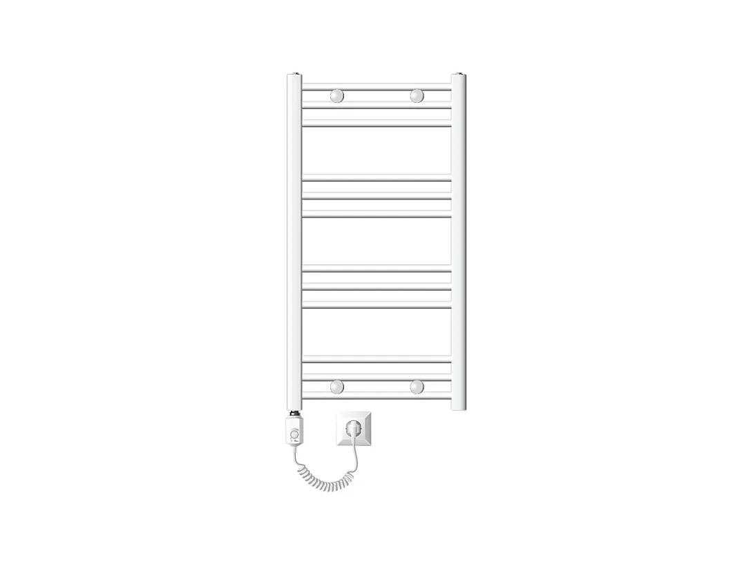 Radiateur de salle de bain électrique 300W, 500 x 800 mm, blanc, droit avec raccordement