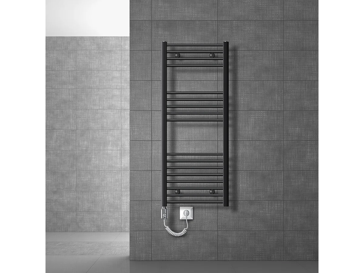 Radiateur de Salle de Bain Electrique, Anthracite, Elément Chauffant 1200W Chrome