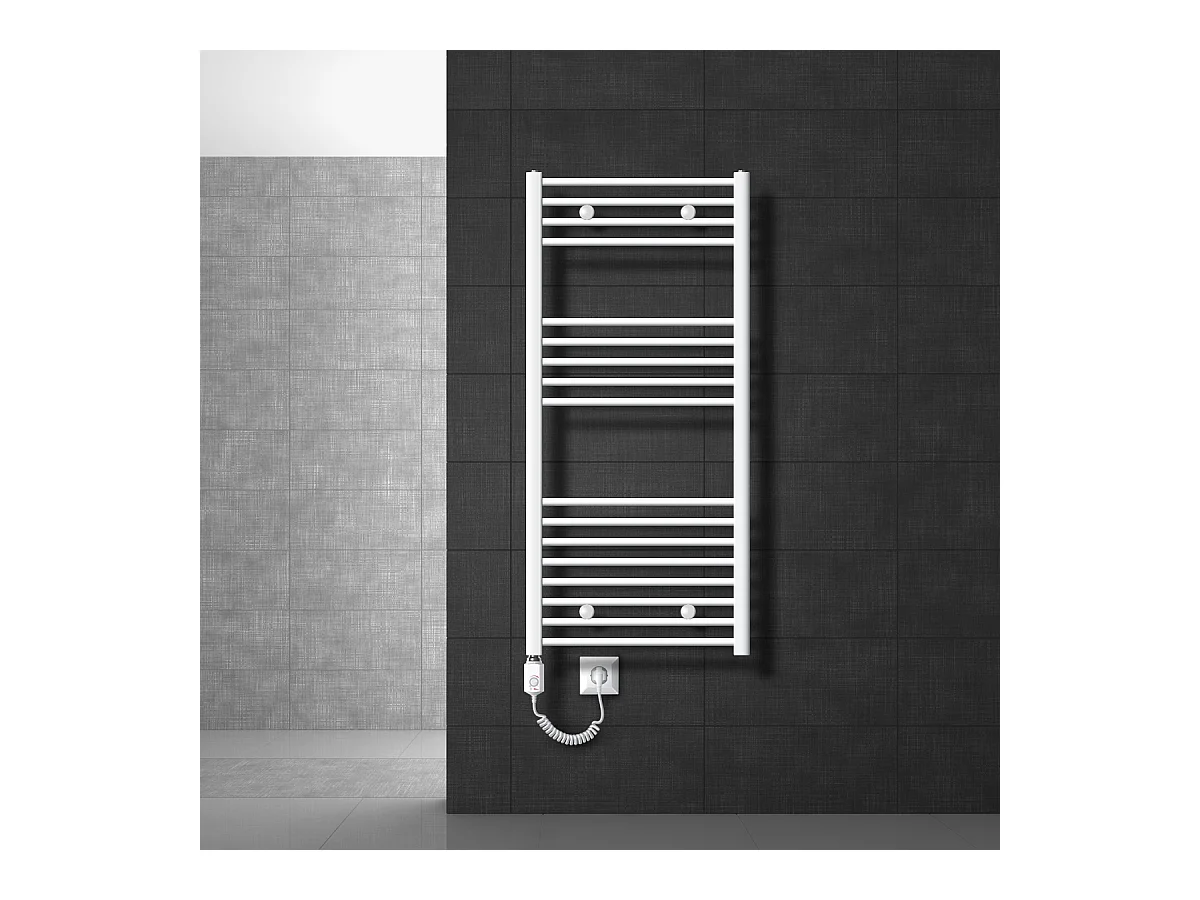 Radiatore con elemento riscaldante elettrico 1200W, 600 x 1200 mm, bianco, attacco laterale