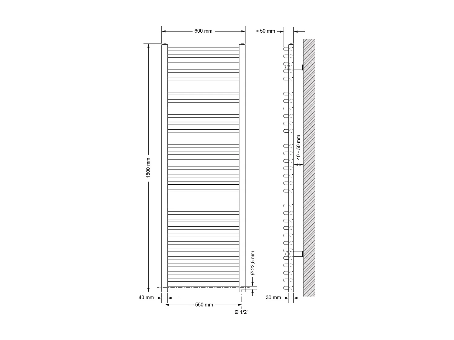 Radiateur Électrique avec Élément Chauffant 1200W, 600 x 1800 mm, Anthracite