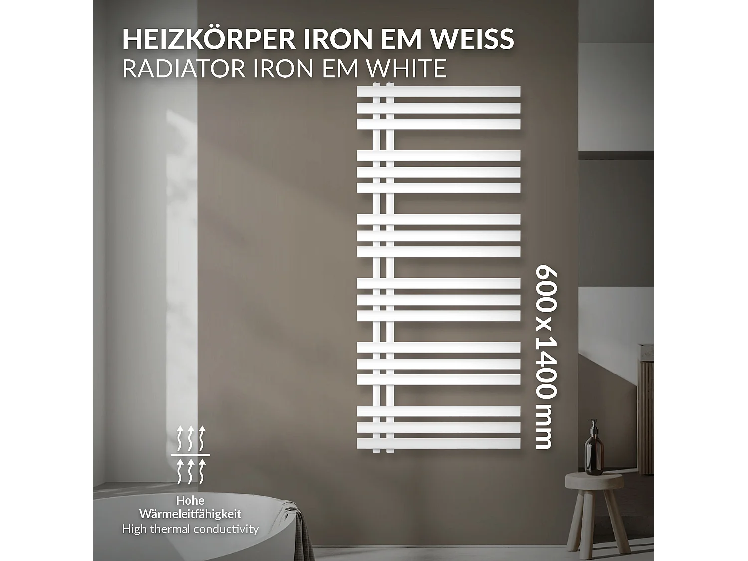 Radiador toallero Iron EM Design, 600 x 1400 mm, blanco, radiador de baño