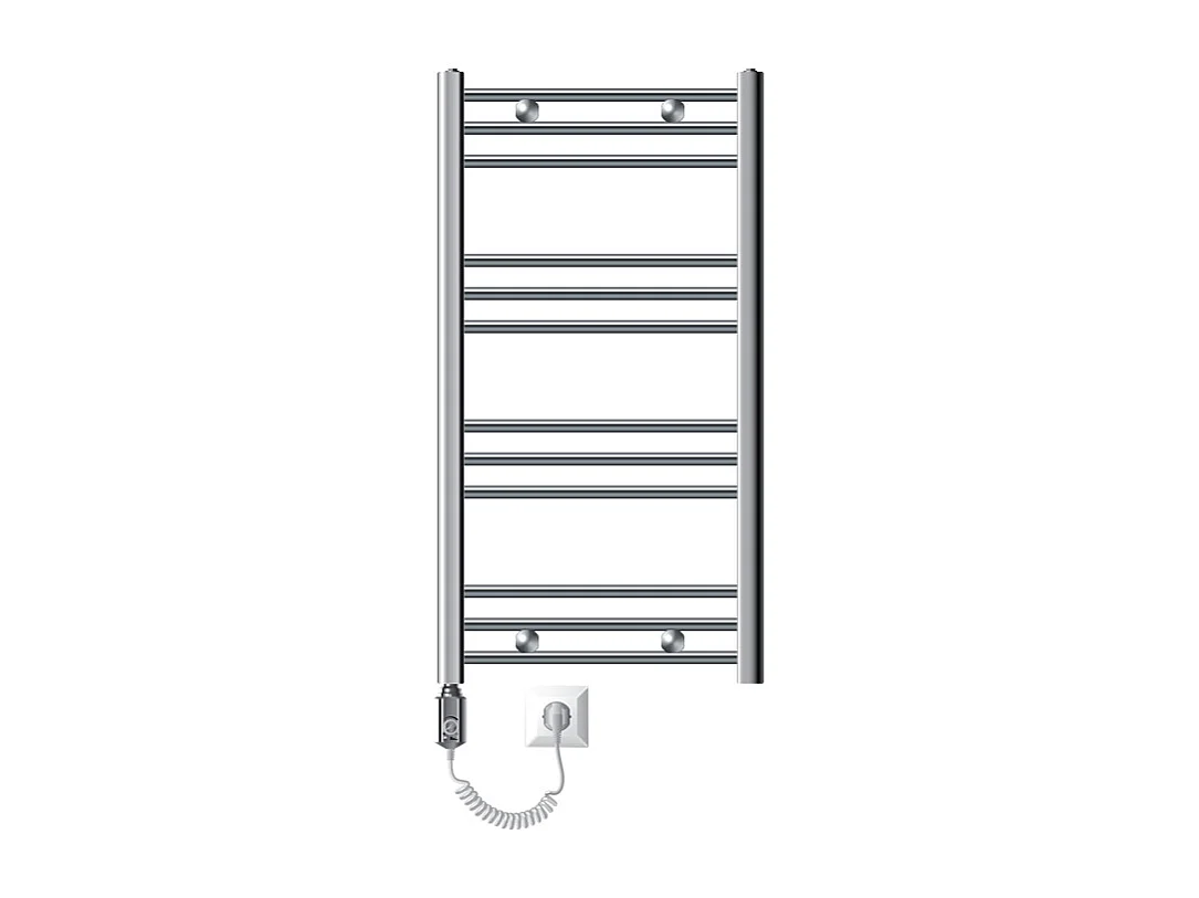 Radiateur de salle de bain électrique 600W, 500 x 800 mm, chrome, droit avec raccordement