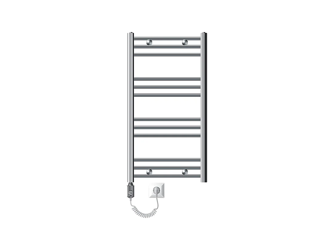 Radiateur de salle de bain électrique 600W, 500 x 800 mm, chrome, droit avec raccordement