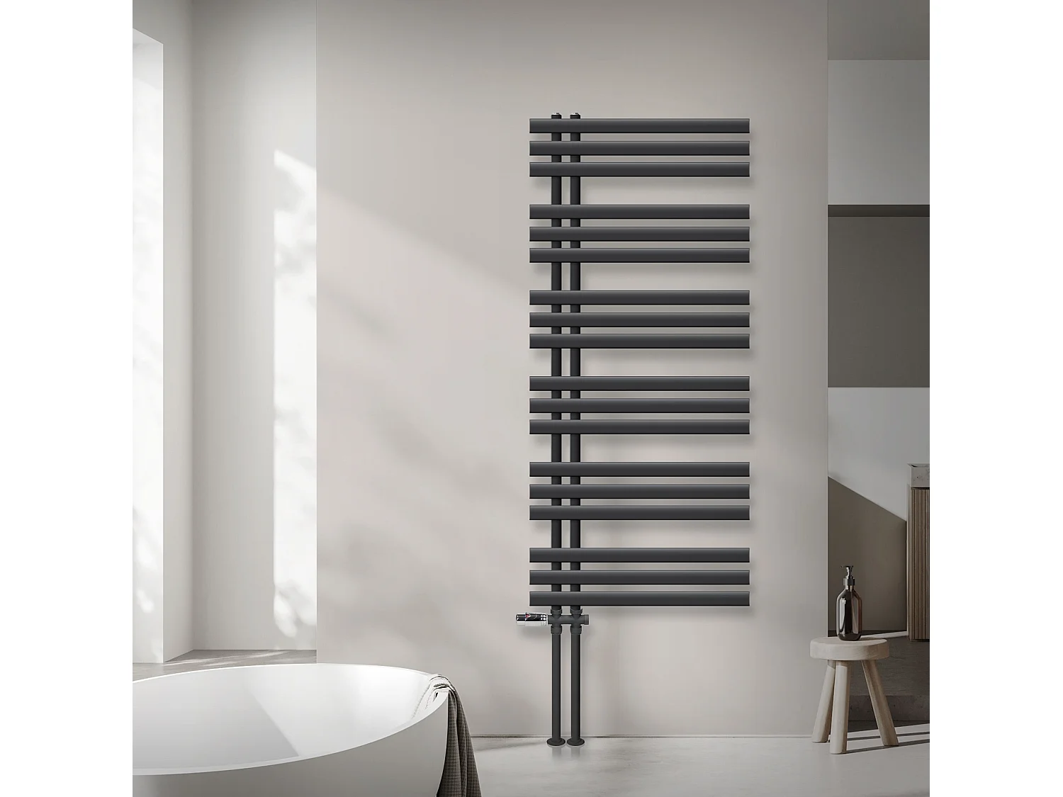 Radiateur de Salle de Bain Iron EM 600x1400 mm Anthracite Raccord Central au Bas