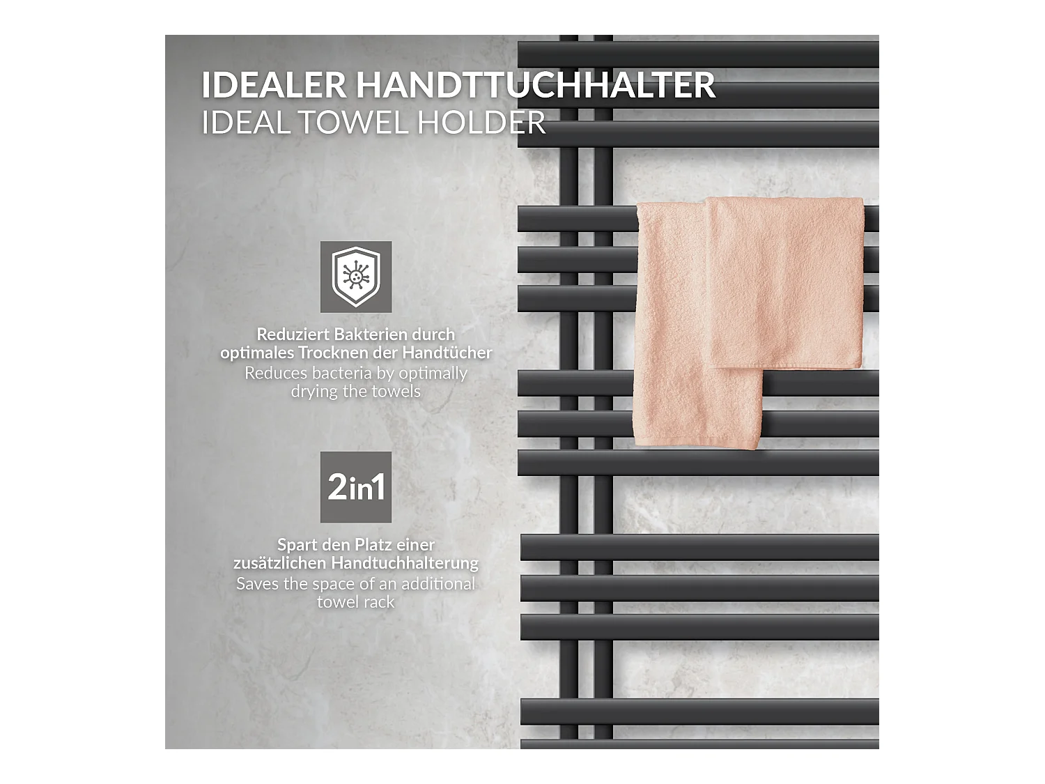 Radiateur de Salle de Bain Iron EM 600x1400 mm Anthracite Raccord Central au Bas