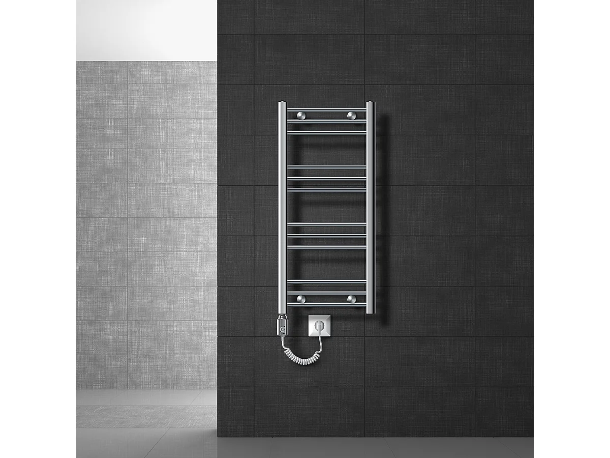 Radiateur Electrique avec Elément Chauffant 300W, 400 x 800 mm, Chrome, Connexion Latéral
