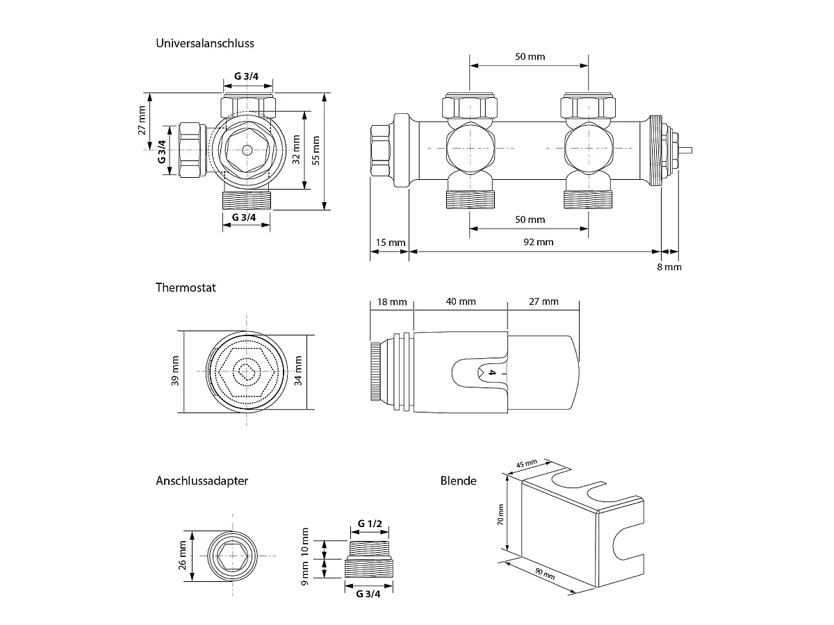Radiatore Sahara non elettrico, 500 x 1200 mm, bianco, attacco centrale