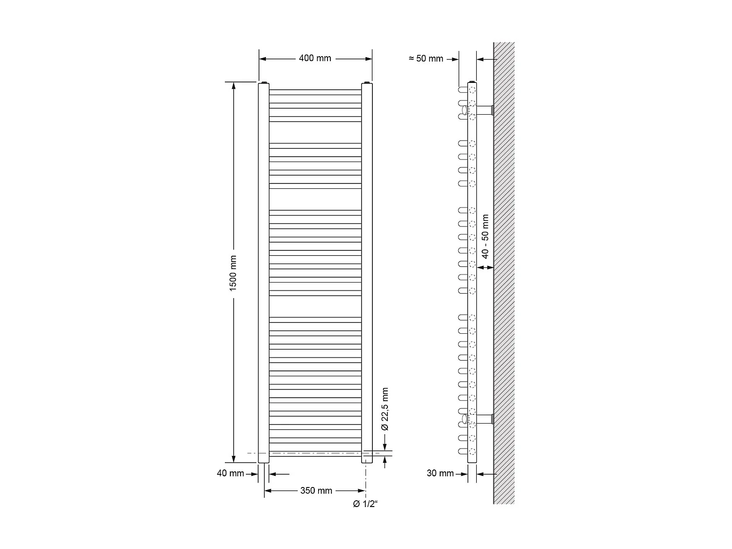 Radiador de baño eléctrico, blanco, elemento calefactor de 1200 W, alta potencia