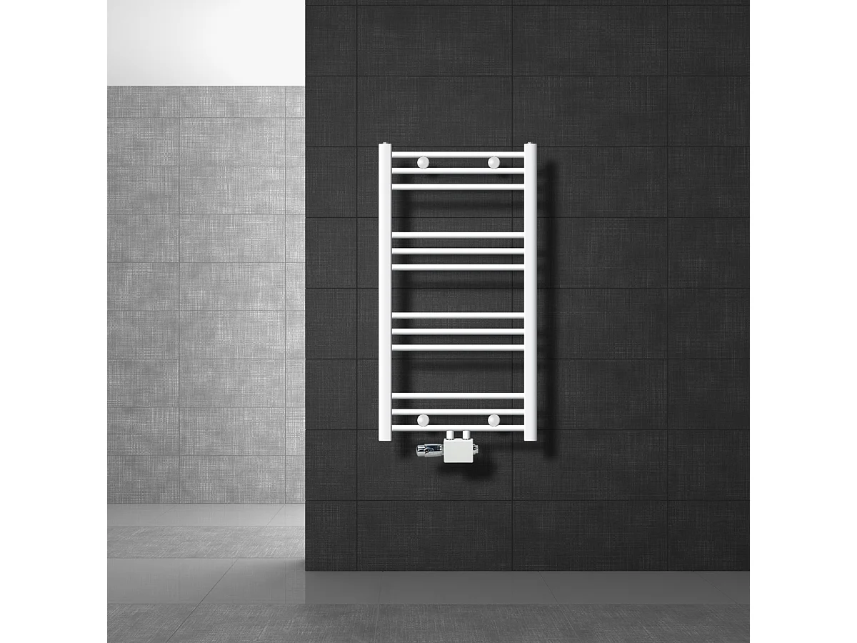 Calentador de toallas no eléctrico Sahara, 500 x 800 mm, blanco, conexión central