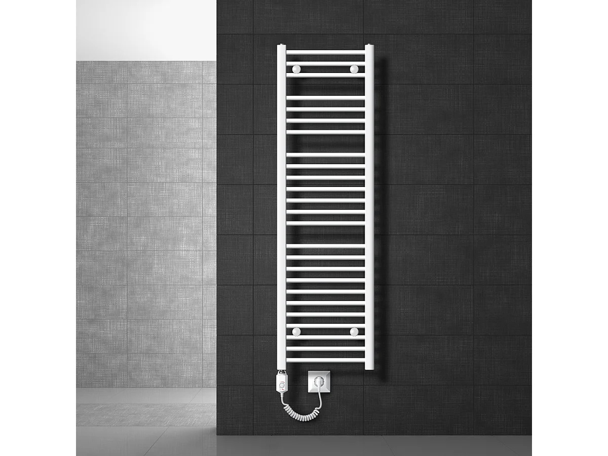 Radiador toallero eléctrico con resistencia 1200W, 400 x 1500 mm, blanco, recto