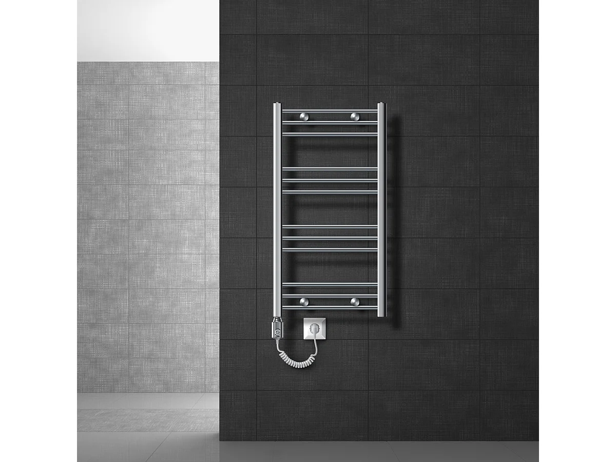 Radiateur de salle de bain électrique 300W, 500 x 800 mm, chrome, droit avec raccordement