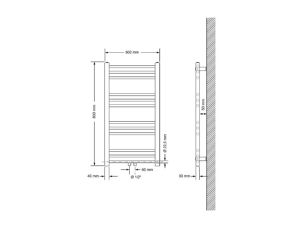 Radiatore di design Sahara non elettrico, 500 x 800 mm, bianco, attacco centrale