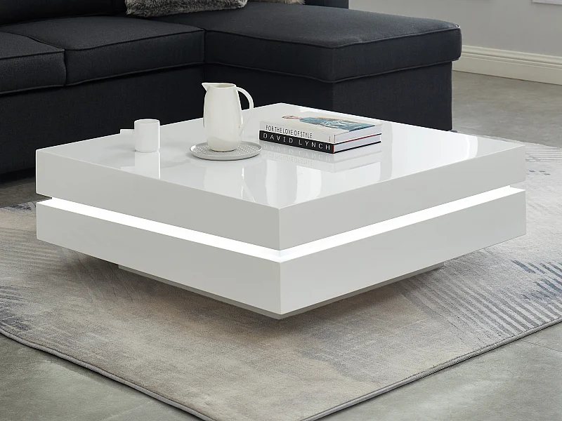 Couchtisch LED - MDF lackiert - Weiß - LYESS