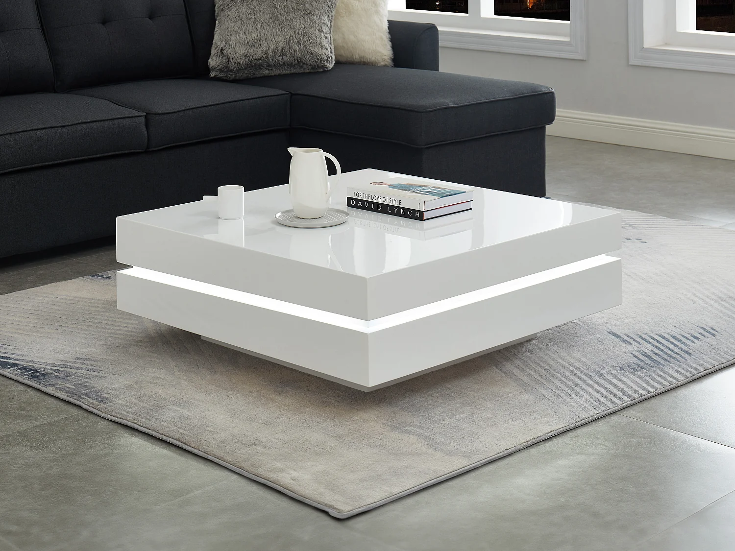 Table basse en MDF avec LEDs - Blanc laqué - LYESS