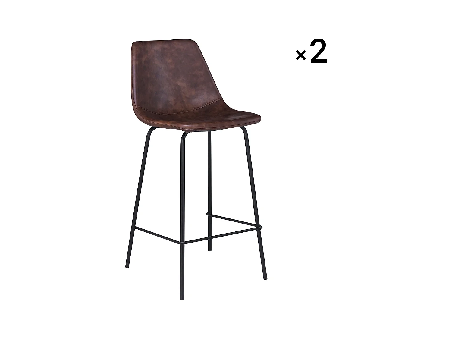 Lot de 2 tabourets de bar vintage LUCIEN marron - Hauteur d'assise 65cm - HAPPY GARDEN
