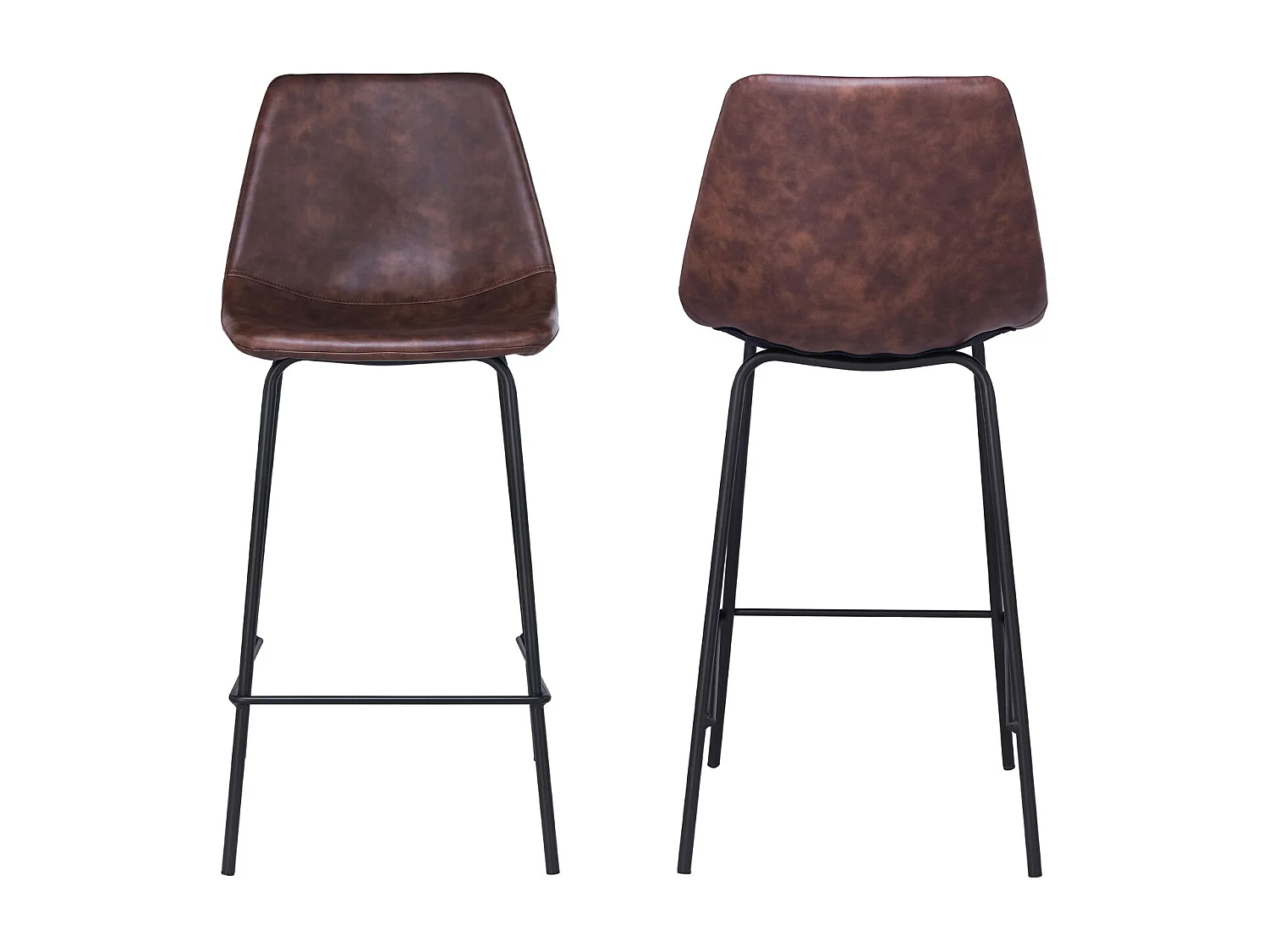 Lot de 2 tabourets de bar vintage LUCIEN marron - Hauteur d'assise 65cm - HAPPY GARDEN